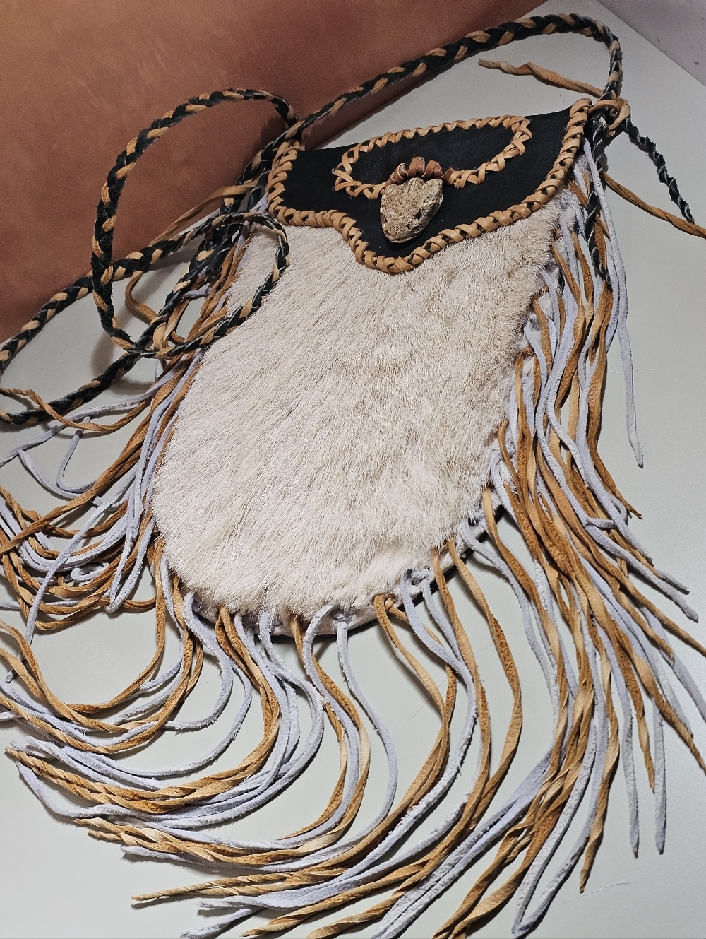 Rattlesnake Purse with Leather Braided Trim - Tan & Black - Picture 3 of 17